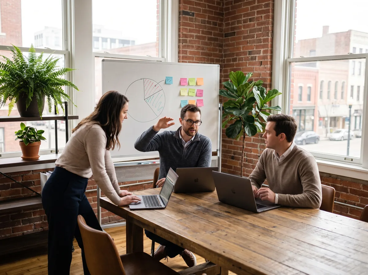 Small SaaS team planning a review site budget on a whiteboard